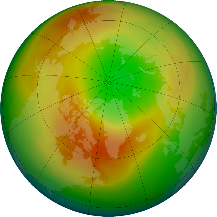 Arctic ozone map for March 1990